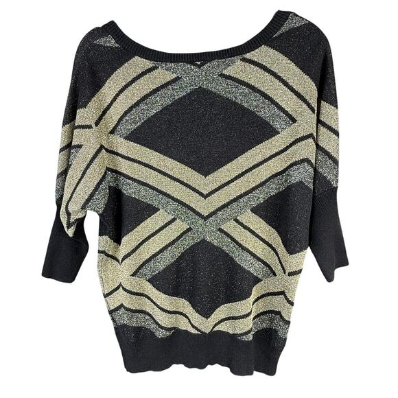 WORTHINGTON Dolman Sweater Sz L Black Gold Metallic 70's Retro Glam Grannycore - Picture 2 of 9